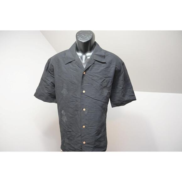 Cubavera Hawaiian Shirt Black Hula Gils Rayon Polyester Relaxed Mens Size Medium - Picture 1 of 7